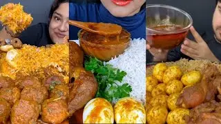 ASMR: SPICY MUTTON CURRY CHICKEN KOSHA EGG CURRY BASMATI RICE EATING CHALLENGE VIDEO ASMR MUKBANG 