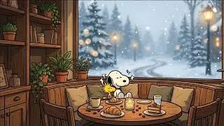 Snowy Window Night Focus with Snoopy 🌙 Focus Jazz for Deep Work 📚 Winter Comfort #snoopyjazz