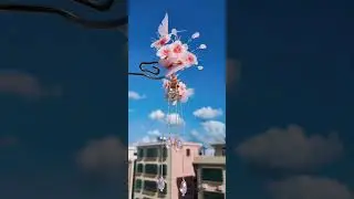The beautiful blue sky, white clouds and peach - blossom hairpin.