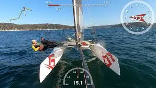 Foiling F16 Viper onboard for a Windward Leeward course