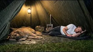 Solo Camping in Heavy Rain Storm with My Dog | Trapped All Night in a Hot Tent