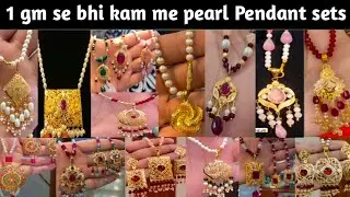 (1 Gm se bhi kam )Gold Pearl Pendant Necklace Sets: Weight and Price