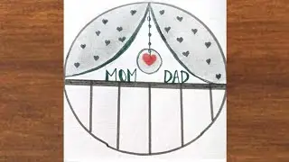 Circle scenery drawing easy।। Red heart drawing in circle। mom and dad drawing easy।। pencil sketch