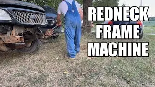 Straightening a frame with an Arbor frame machine, redneck wreck repairs.