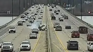 Arkansas: Driver Randomly Loses Control & Slams Into Median Barrier