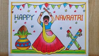 Navratri drawing easy| Dussehra festival drawing| Navratri Special drawing| Dussehra Poster drawing