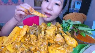 Fresh Bamboo Shoot With Chicken Curry || Raw Sichuan Pepper Leaves|| Extra Chicken Gravy Mukbang