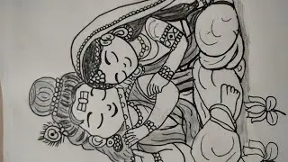 Radha Krishna Cute Drawing | Pencil Sketch Art | Lord Krishna Flute Drawing | Easy Drawing