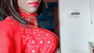 Party wear mirror work red net dress me ladka bana laal pari🥰|male to female makeup challenge|