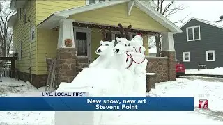 Sculptor back at work creating art with new fallen snow in #Stevens #Point
