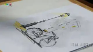 Streetlight & Bicycle Sketch | Urban Night Scene Drawing by SSM Art