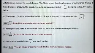 [Math] Jet planes can exceed the speed of sound. The Mach number describes the speed of such