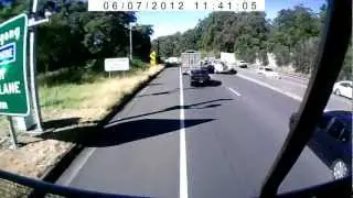 In cab footage of near miss accident on Mt Ousley