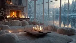Peaceful Snowy Evening by the Lake – Soft Piano, Cozy Fireplace and Quiet Winter Ambience