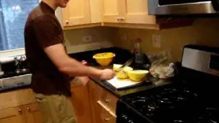 chopping the casaba melon