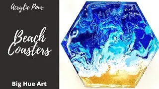 How to Make Coasters using Fluid Art Swipe | Beach | Seaside Paint Pour