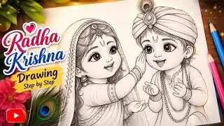 Radha Krishna Playing Holi Drawing || Holi Drawing || Radha Krishna Holi Drawing ||Easy Holi Drawing