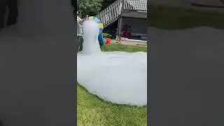 Handheld inflatable foam party bubble blowing unit. Works without a foam fan, pump, or stand
