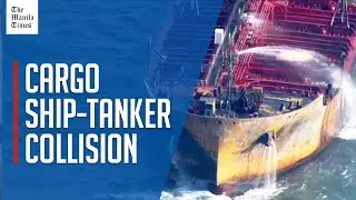 Aerial video of Solong cargo ship and damaged oil tanker Stena Immaculate