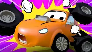 Der Streifenwagen in Autopolis -  Der Reifen Schlitzer - Lastwagen Zeichentrickfilme f&uuml;r Kinder 🚓 🚒