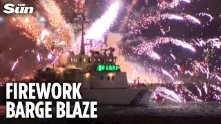 Fireworks DISASTER sends barge up in flames at Japan's Yokohama festival