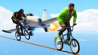 СМЕРТЕЛЬНО ОПАСНЫЕ БЕГУЩИЕ ПО КАНАТУ НА ВЫСОТЕ МИЛИ! САМОЛЕТЫ! (Смешные моменты GTA 5)