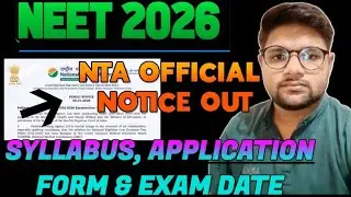 NTA OFFICIAL Notice Out For Neet 2026 Exam l Syllabus ,Exam Date ,Application Form Date By NTA #neet
