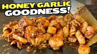NEW Chicken Recipe on the Blackstone - Honey Garlic Chicken Bites - FEW Ingredients!