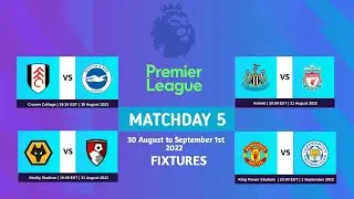 EPL Fixtures Today - Matchday 5 - English Premiere League Fixtures Today