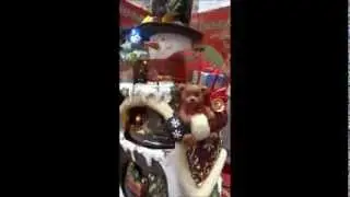 Lighted Snowman with Rotating Train Scenes