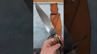 Damascus S-Guard Bowie with Sambar Stag and Wrought Iron by Aaron Wilburn, M.S.