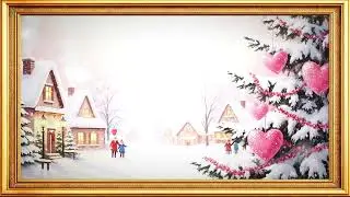 Romantic Winter Village with Heart Tree | 4K Valentine Christmas Art for TV Frame | Cozy Screensaver