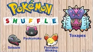Pokemon Shuffle - Itemless and catch Toxapex-Salazzle-Fennekin Winking-Pyukumuku