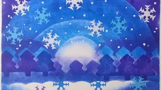 Малюнок ,,зимова ніч,, #art #творчідіти #christmas #майстерклас #малюнок #snow #star