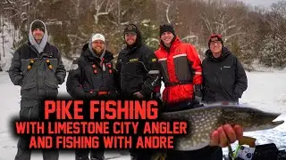 TIP-UP Ice Fishing For BIG PIKE & SPLAKE With LIMESTONE CITY ANGLER - ice fishing ONTARIO