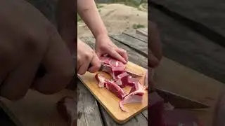 Meat  WILD garlic shoots One knife  One purpose Yakut knife &mdash; forged for the wild