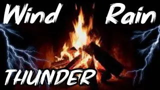 Log Cabin Fireplace 4K Crackling Sounds Wind Thunder Lightning. Best Fireplace Sounds for Sleep ASMR
