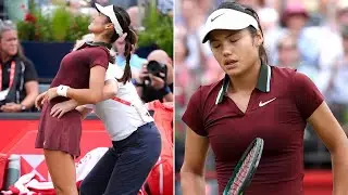 EMMA WORRY Emma Raducanu gets treatment for back injury in worrying scenes as she crashes out of Que