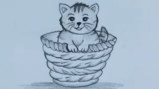 How to draw a cute cat in basket | cat drawing | animal drawing