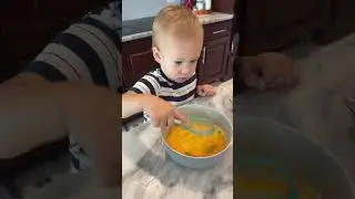 The smallest little chef making his own breakfast. #tinychefadventures #tinychef #kidfriendly
