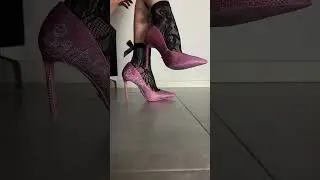 Testing the new trend &ndash; lace socks with ribbon and high heels #heels #trending #highheels