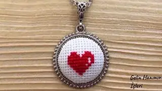 KANAVİCE KOLYE NASIL YAPILIR | YENİ BAŞLAYANLAR İÇİN ETAMİN KALP İŞLEMELİ KOLYE YAPILIŞI Crossstitch