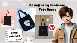I paint on My handmade Black tote bag/ pinterest📌 inspired tote bag design /Aesthetic art idea /🌷✨✨🥰