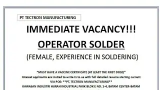 Loker Batam PT.Tectron || Iklan kota Batam info Lowongan kerja Batam hari ini ##shorts