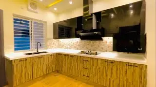 Modular kitchen design wooden cabinets with led lights
