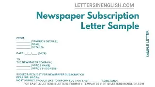 Newspaper Subscription Letter Sample - Request Letter to Subscribe to Newspaper