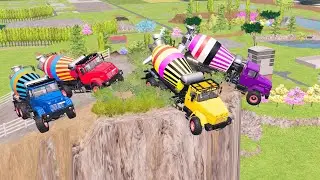Garage of Colors FS22 – Color Cement Trucks vs Extreme Cliff & River Crossing  Win or Fail!