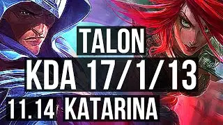 TALON vs KATARINA (MID) | 17/1/13, Legendary, 68% winrate | KR Grandmaster | v11.14