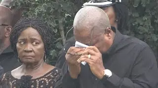 Watch President Mahama break into tears as he lays flowers for helicopter crash victims