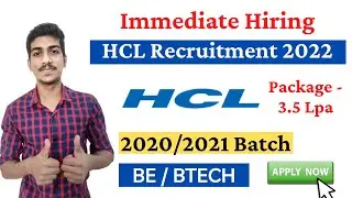 HCL Recruitment 2022| HCL Off Campus Drive 2020 & 2021 Batch| HCL Fresher Hiring 3.5 Lpa